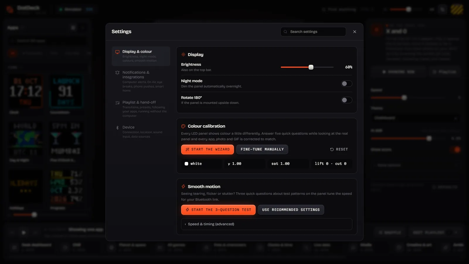 An app's settings form in the studio